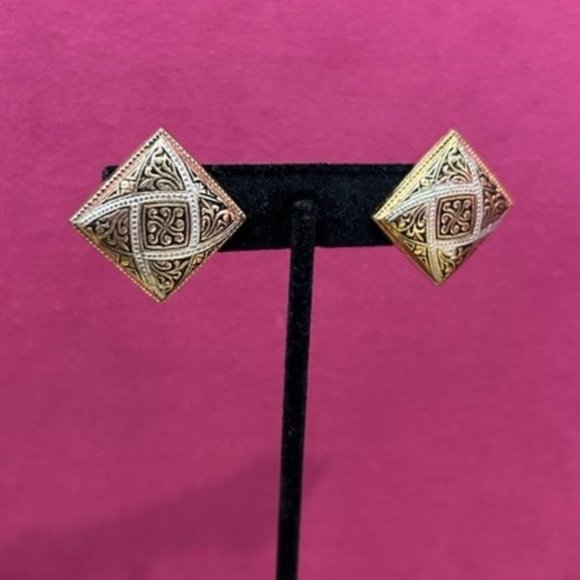 VTG Damascene Spanish Square EARRINGS - Picture 3 of 6